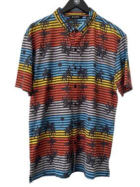 2UNDR The Tourist Button Down Polo Shirt Mens L Hawaiian Palm Tree Beach Summer